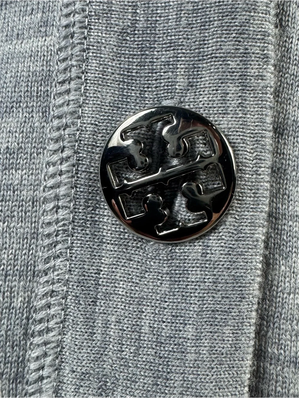 Tory Burch Heather Gray 100% Merino Wool Cardigan Large Silver Buttons Size L